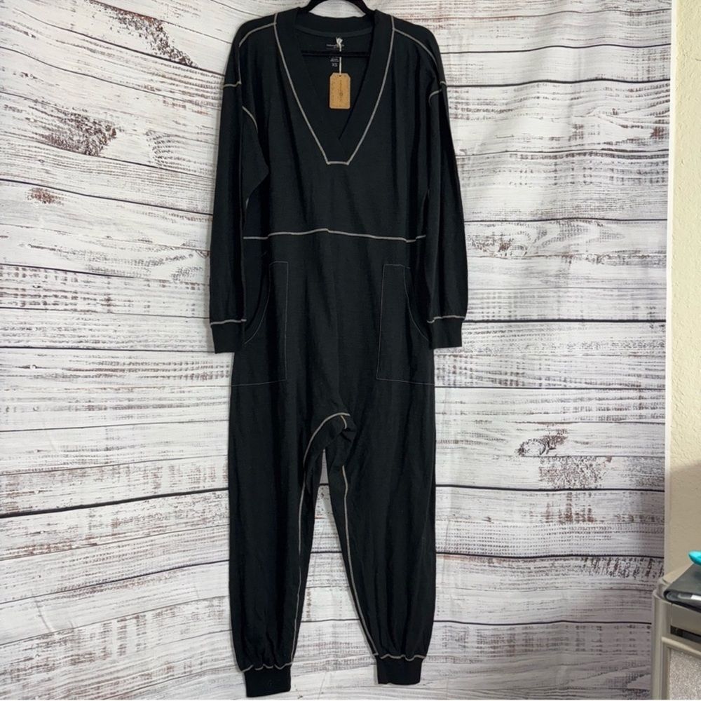 Natural Life Jumpsuit Womens size L slouchy Black oversized Drop Waist Lagenlook - Picture 5 of 11